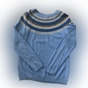 Talbots ~ Fair Isle Yoke Sweater  Blue Size Small